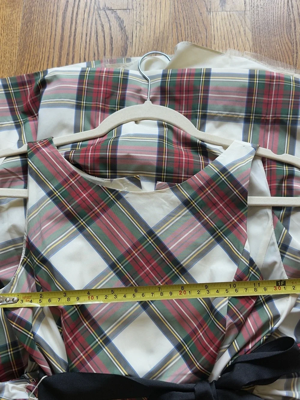 Plaid Taffeta Dress with Black Sash - Girls 12